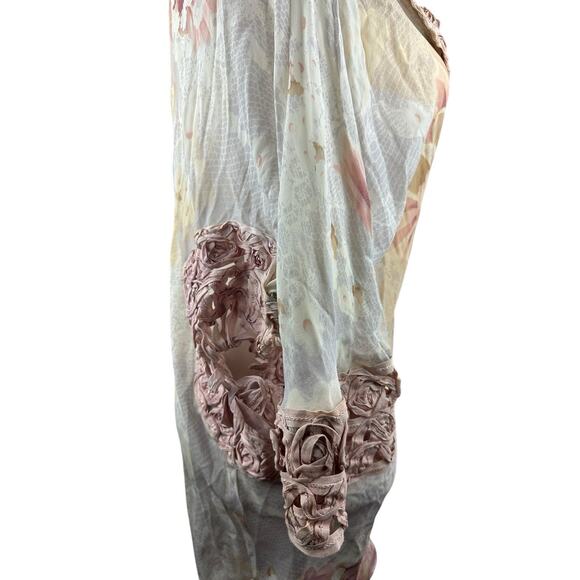 Emamo Silk Floral Sheer Tunic Blouse M Coquette Cottage Romantic Peasant Boho - Picture 5 of 16